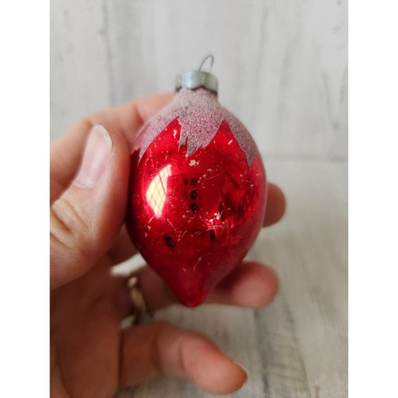 Vintage teardrop flocked red pink mercury glass ornament set Xmas tree - Picture 2 of 13